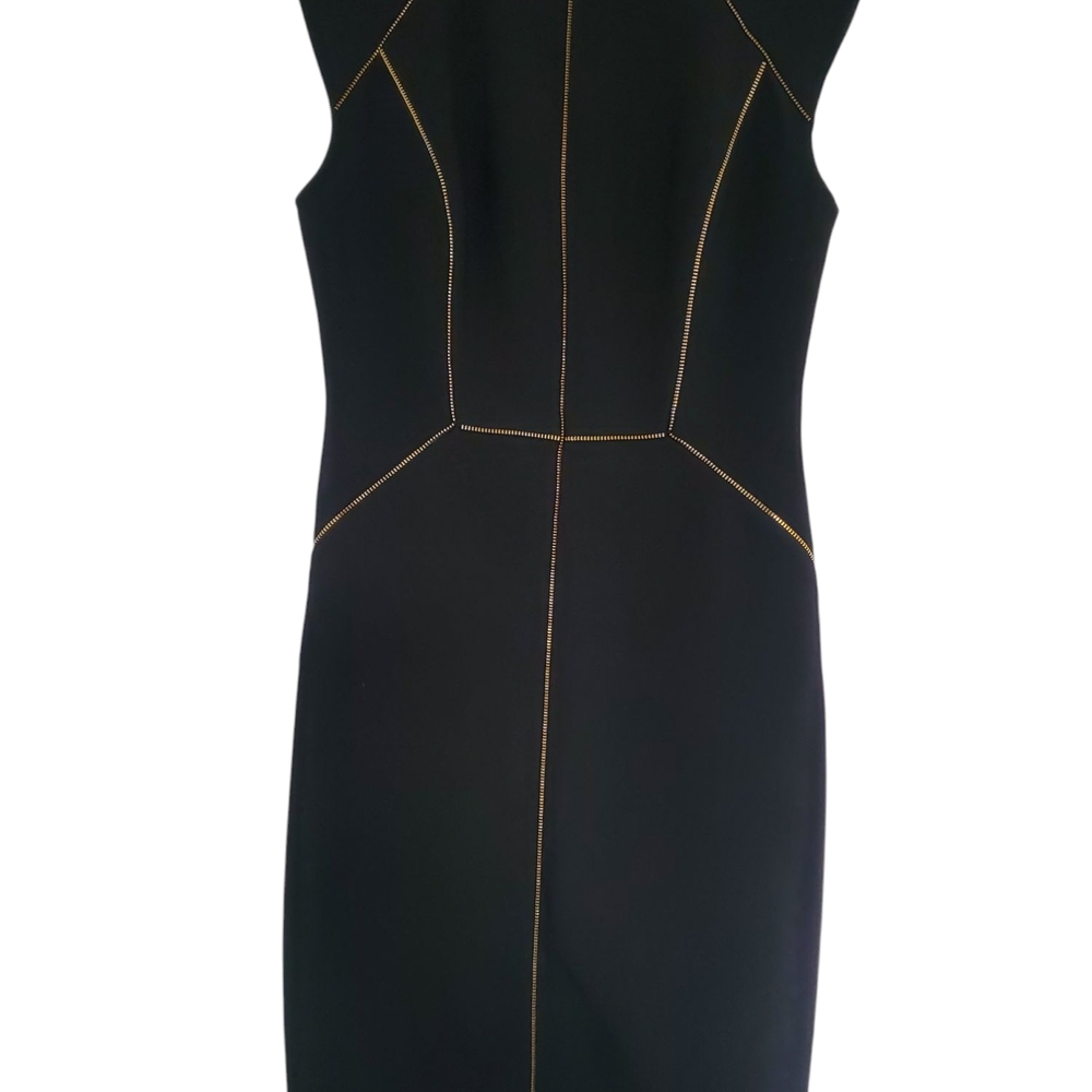 Rebecca Taylor Black Sheath Dress with Gold Stitching - Size XS